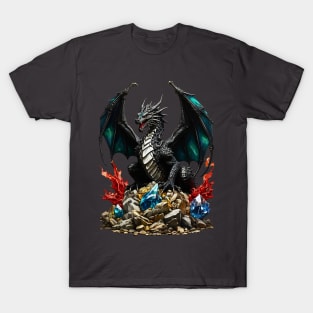 Black Dragon protecting his gems treasure T-Shirt